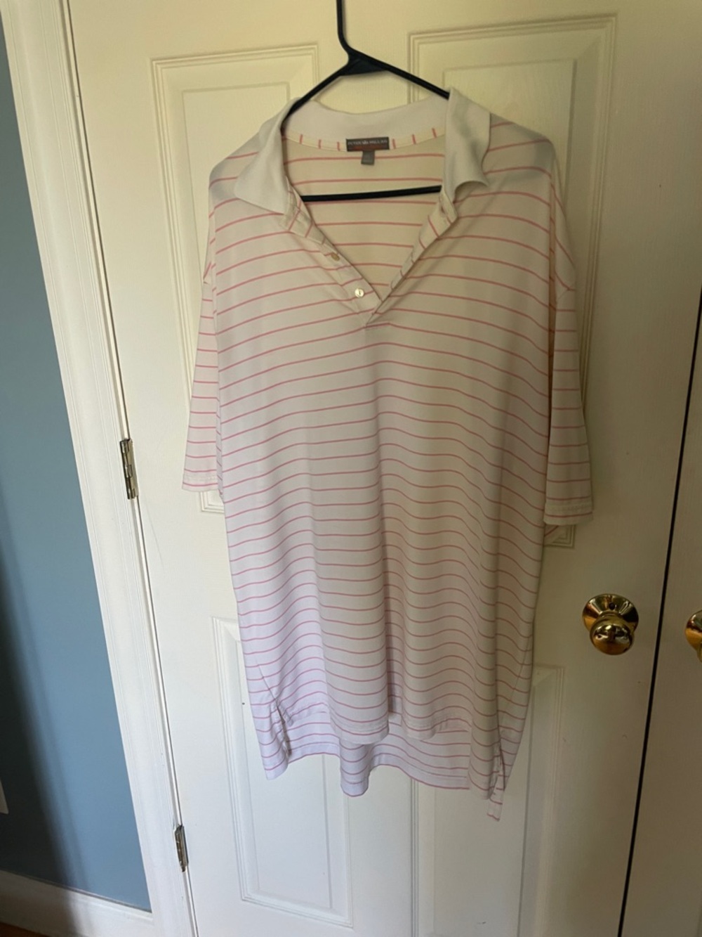 Peter Millar White Polo with Light Pink Stripes men’s extra large